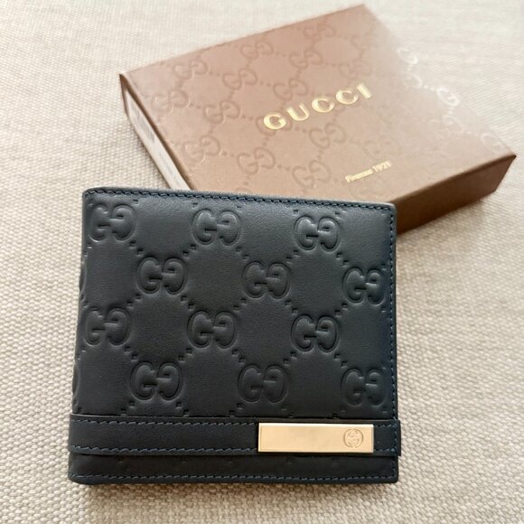 New Gucci Bifold Blue Leather Wallet